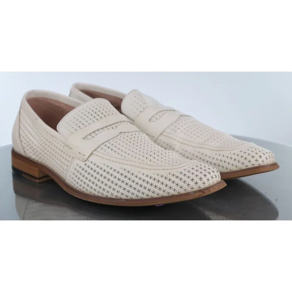 Stacy Adams Belvan Men's Moc Toe Penny Loafers Shoes Sz 9.5 M Perforated Leather
